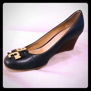 Tory Burch Navy Lowell Logo Wedge